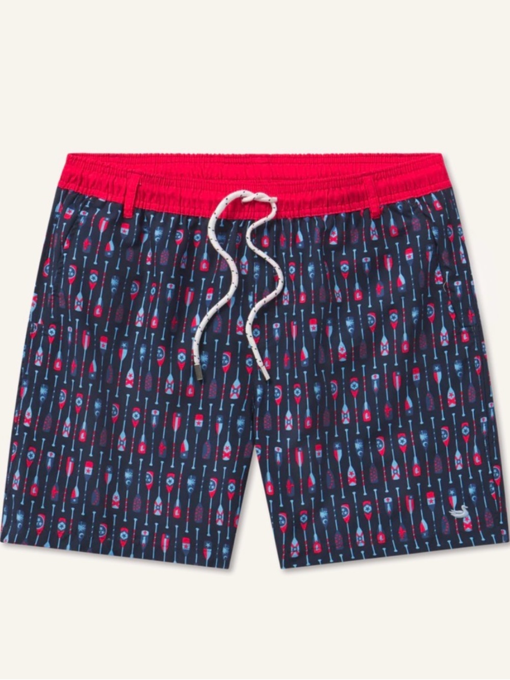 Southern Marsh Navy Paddle-Print Swim Shorts with Red Waistband